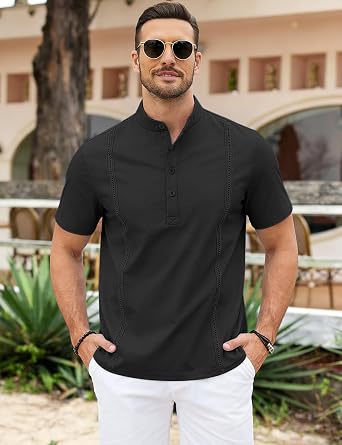 Men's Casual Shirts Classic Button Mens Casual Henley t-Shirt Classic Summer Basic Solid Lightweight Tees Top