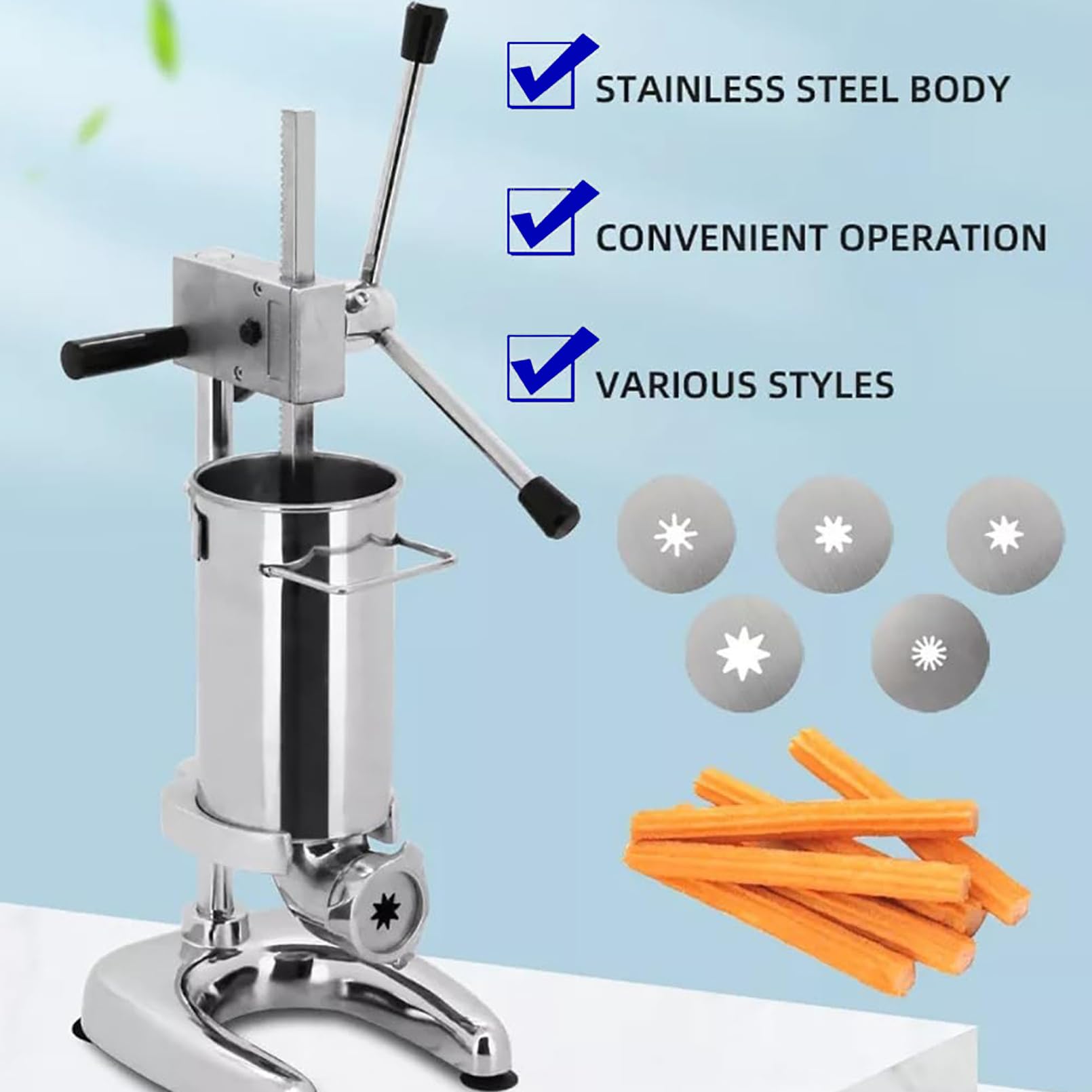 Machine à churros commerciale avec 4 moules – Acier inoxydable vertical espagnol Donut Churrera Maker pour restaurant et usage domestique. Équipement de collation.