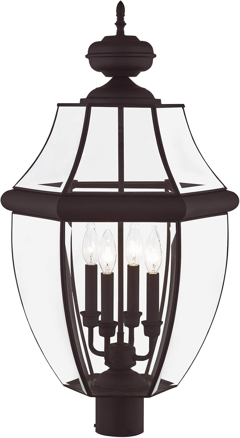 Livex Lighting 2358-04 Outdoor Post with Clear Beveled Glass Shades, Black