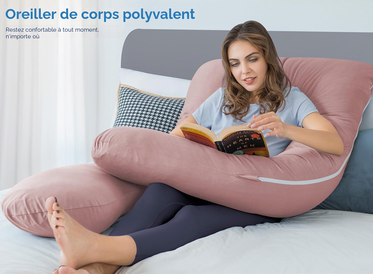 Queen Rose Coussins de Grossesse/maternité rafraîchissant en Forme de U avec Housse Ultra-Douce Rose