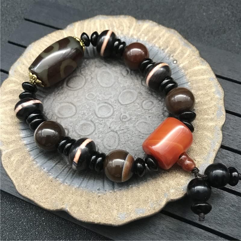 1Pcs2020西藏老玛瑙三眼天珠手链藏式绿三眼老天珠手串男饰品(款式3)