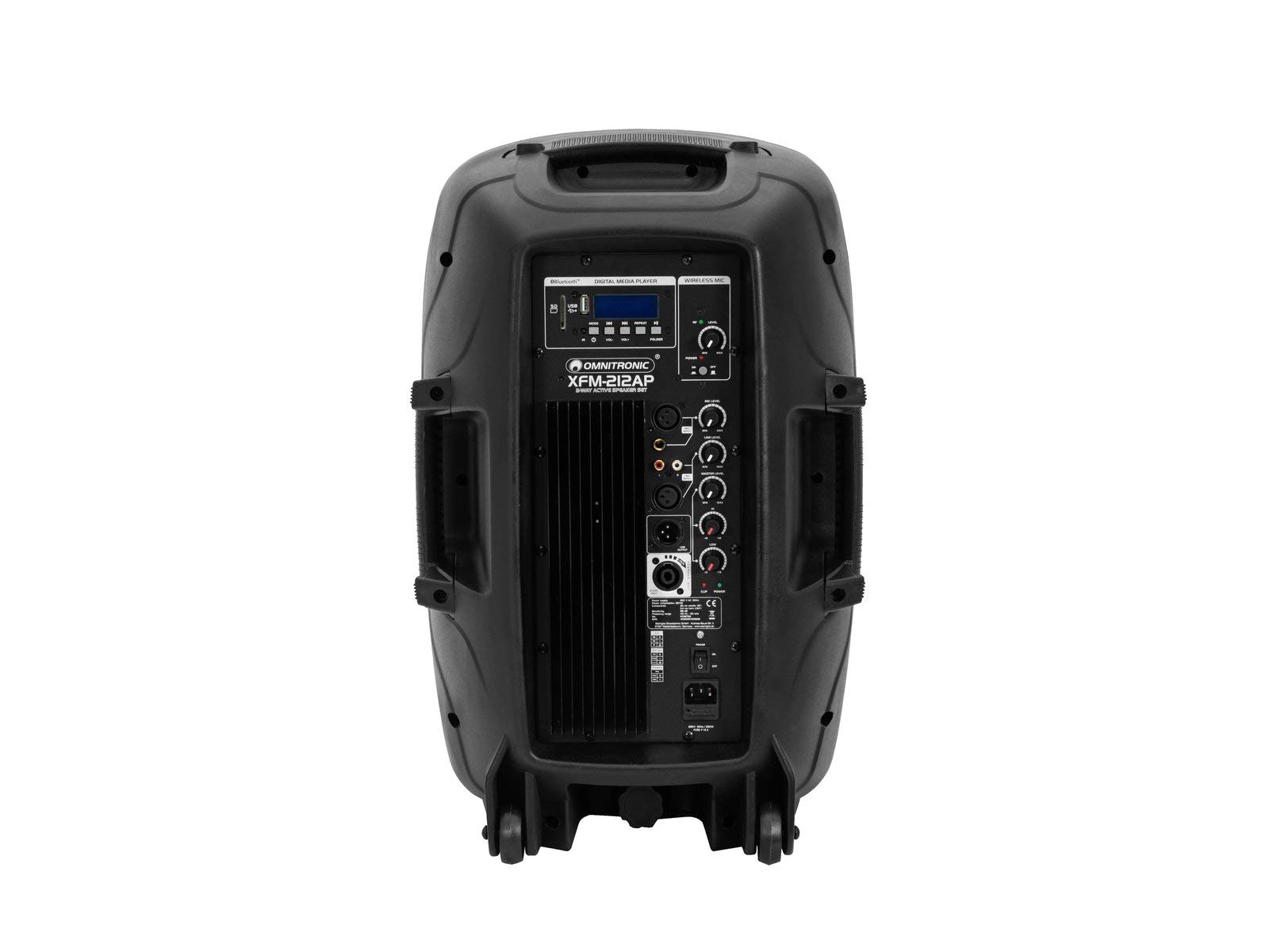 OMNITRONIC Set XFM-212AP Aktives Lautsprecherset mit MP3-Audioplayer, Bluetooth, SD, USB + Funkmikrofon, 150 W RMS | Bestehend aus einer Aktivbox, einer Passivbox und 2 Boxenhochständern