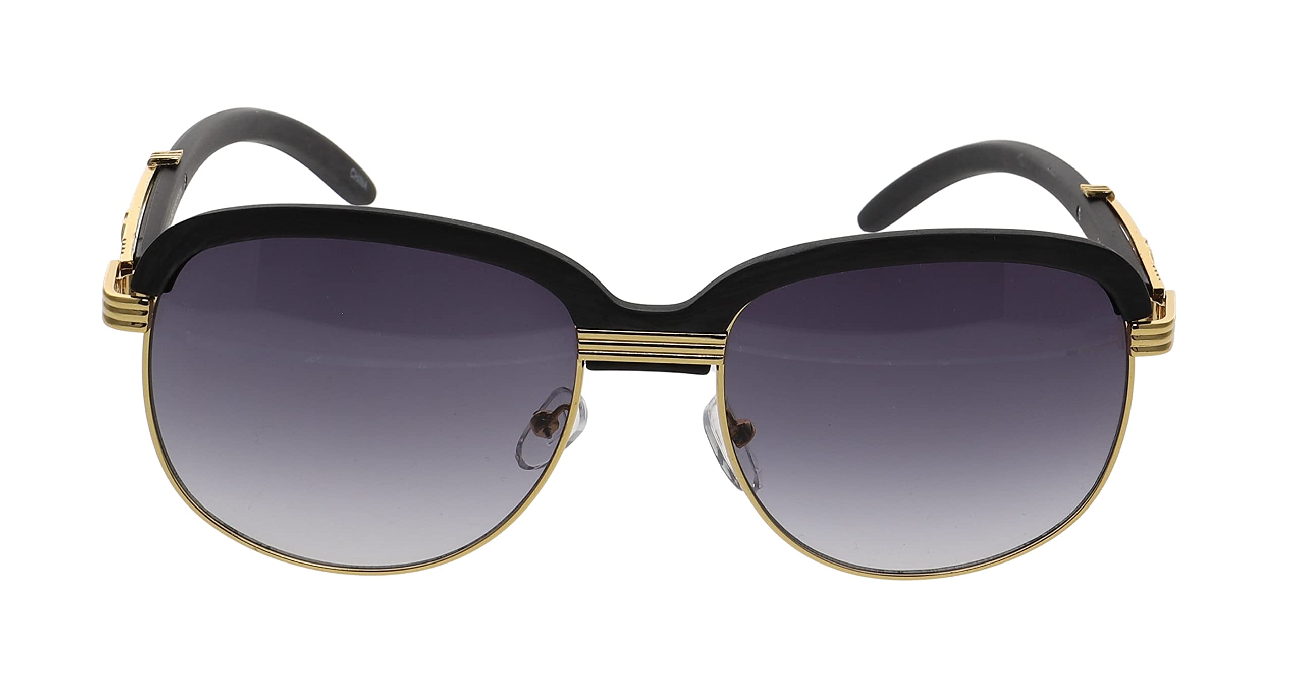 Elite WOOD Art Clear Lens Eyeglasses Unisex Vintage Fashion Aviator Sunglasses (Black Gold)