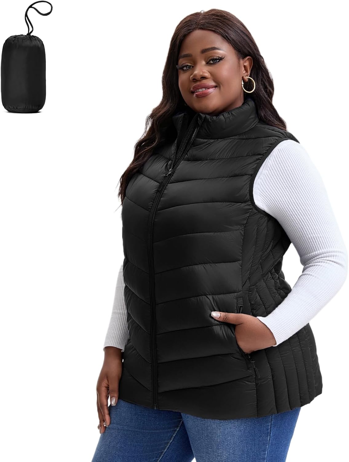 Plus Size Puffer Vest Women 1X-5X Water-Resistant Puffy Winter Vest Packable Lightweight Puffer Vest