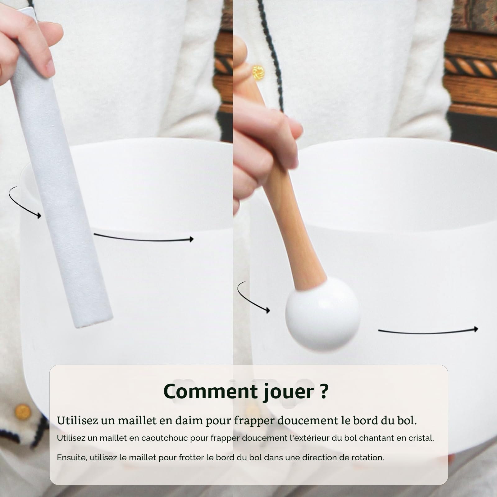 KVKA Ensemble de bols chantants en cristal de 15,2 à 30,5 cm - 432 Hz - Blanc givré - Pour méditation, yoga, relaxation, soulagement du stress - Avec sac de transport