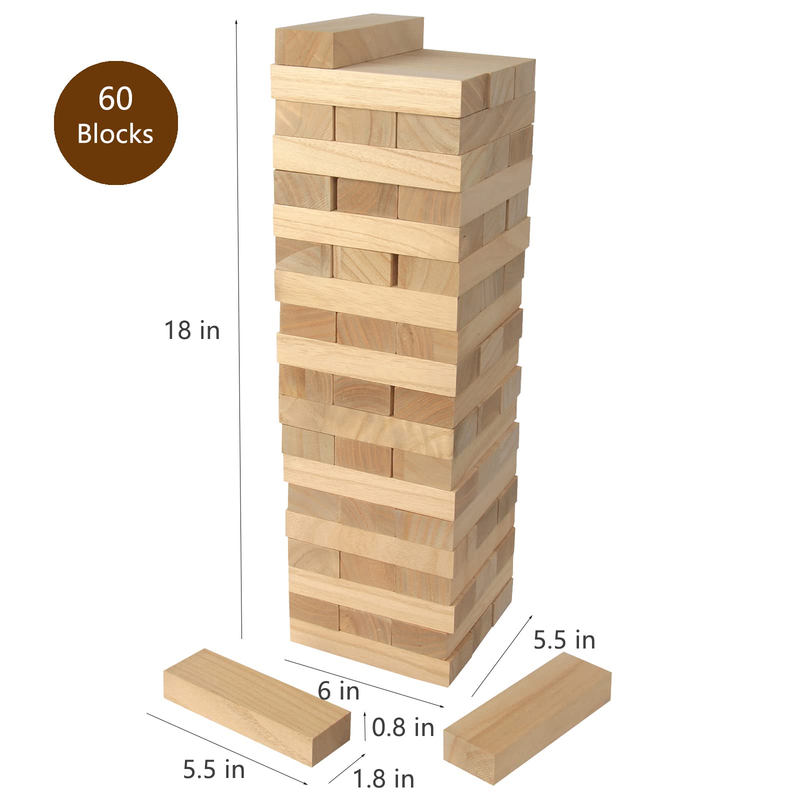 Giant Tumbling Timber Toy 60 Pieces Tumble Tower Blocks Wood Stacking