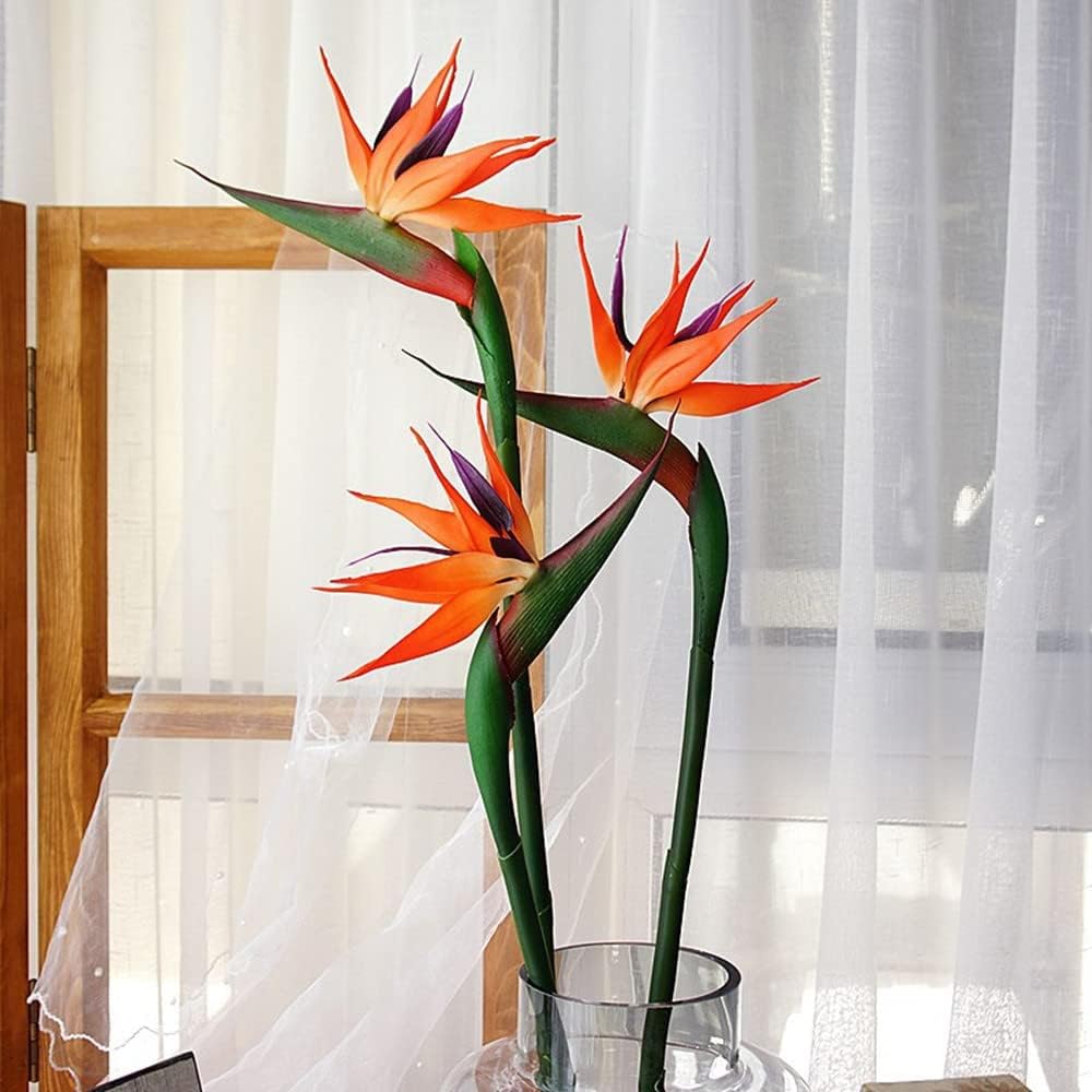 XIYUAN 4 Pack Artificial Flowers 32inch Fake Bird of Paradise Permanent Flower UV Resistant No Fade Flower Made of Soft Rubber PU for Home Wedding Decor Party (Orange Red)