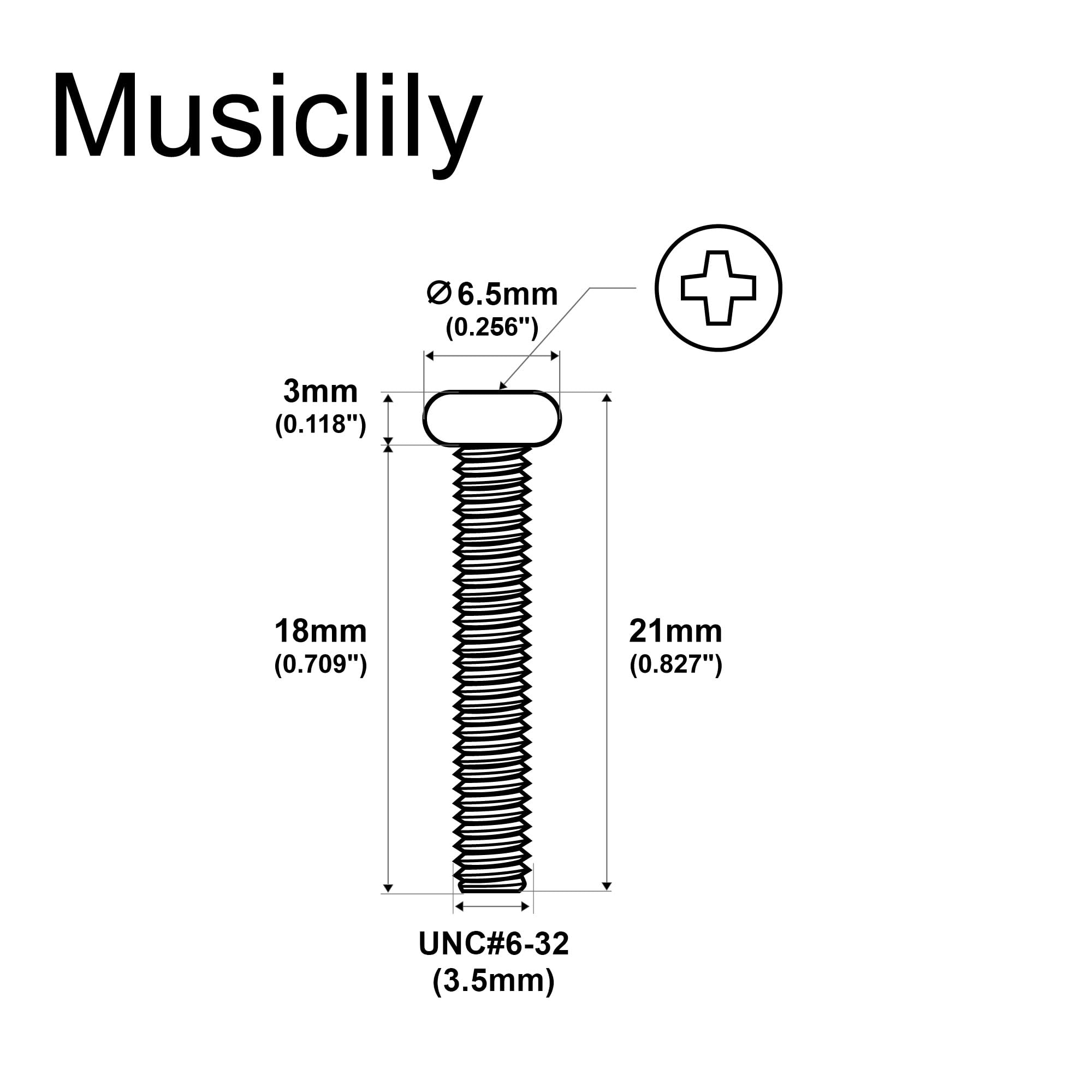 Musiclily Basic Metal Gwint Metryczny Wkręty Śruby do Przetwornik Single Coil 3,5x20mm, Złoty(20 szt.)