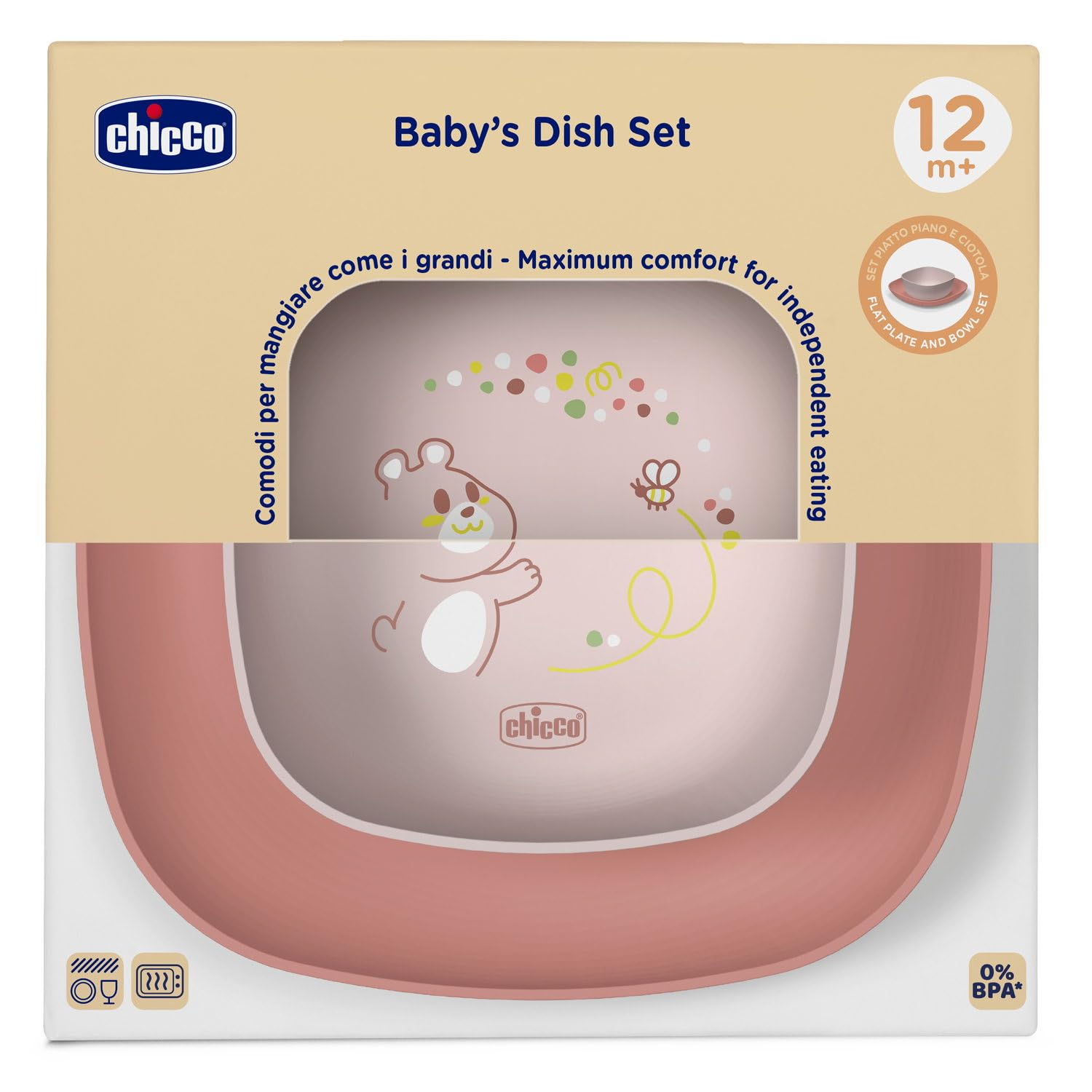 Chicco Set di Piatti 12m+ colore Rosa, 2 piatti