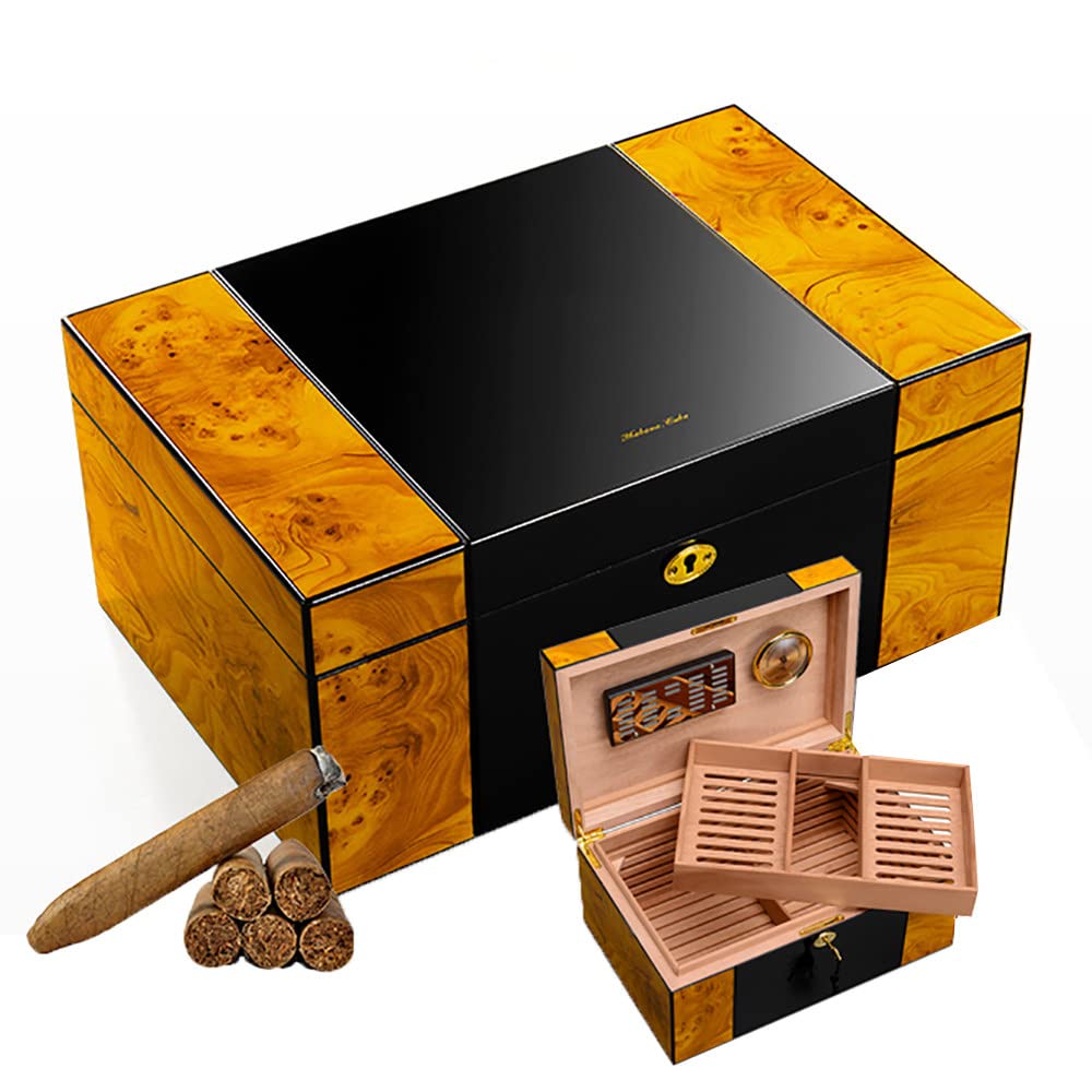 Humidificateur pour 10-25 Cigares, Cave à Cigares avec Dessus en Verre, Boîte en Bois