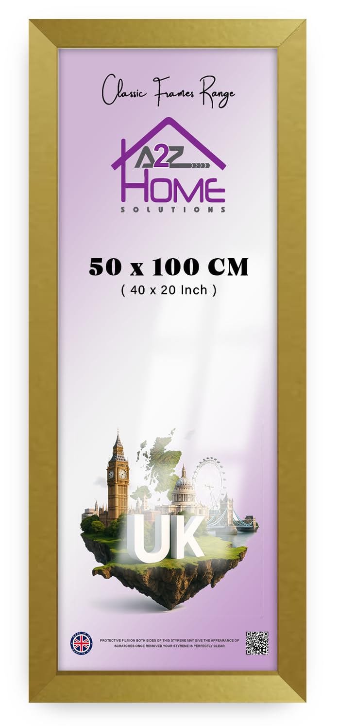 A2Z Home Solutions® Gold Frame Photo Poster Display Wall Hanging 40 x 20 cm For Print Picture With Clear Perspex 30x15mm Moulding Mounting Hooks MDF backboard