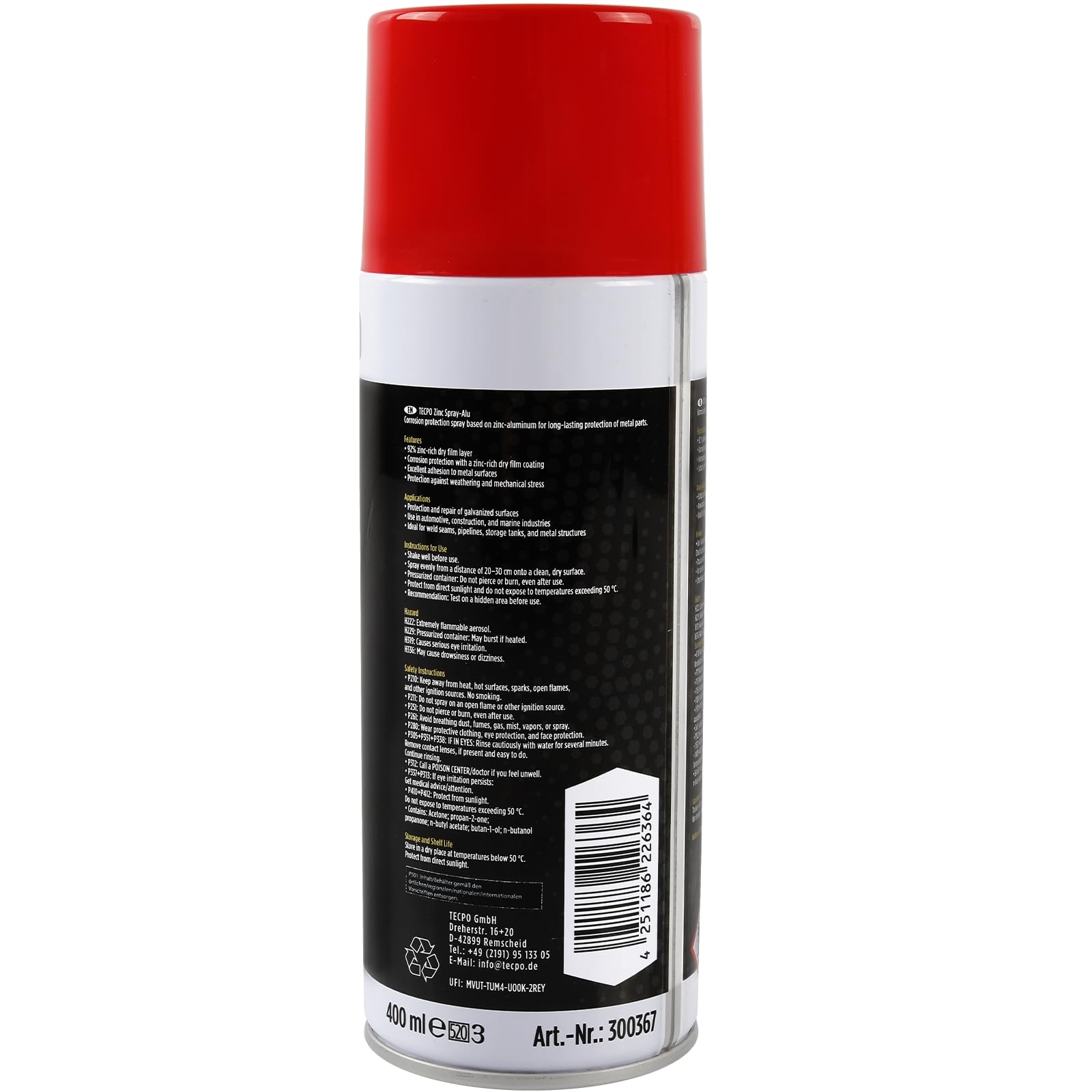 TECPO Zinkspray Metall Alu Hell, 400ml (24x 400)