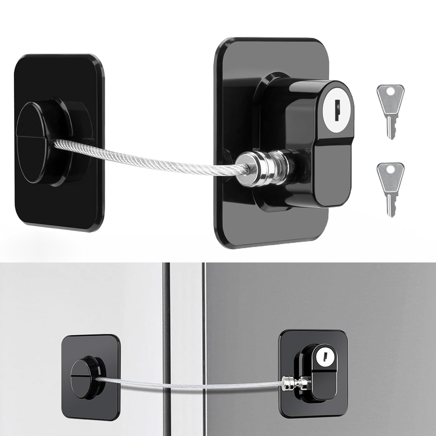 Kühlschrank schloss, Kühlschrank schloss mit Schlüssel, Fensterschloss, Kindersicherheits-Schrankschloss für Schrank, Schublade, Kühlschrank, selbstklebende Schrankschlösser kindersicher (2PCS)