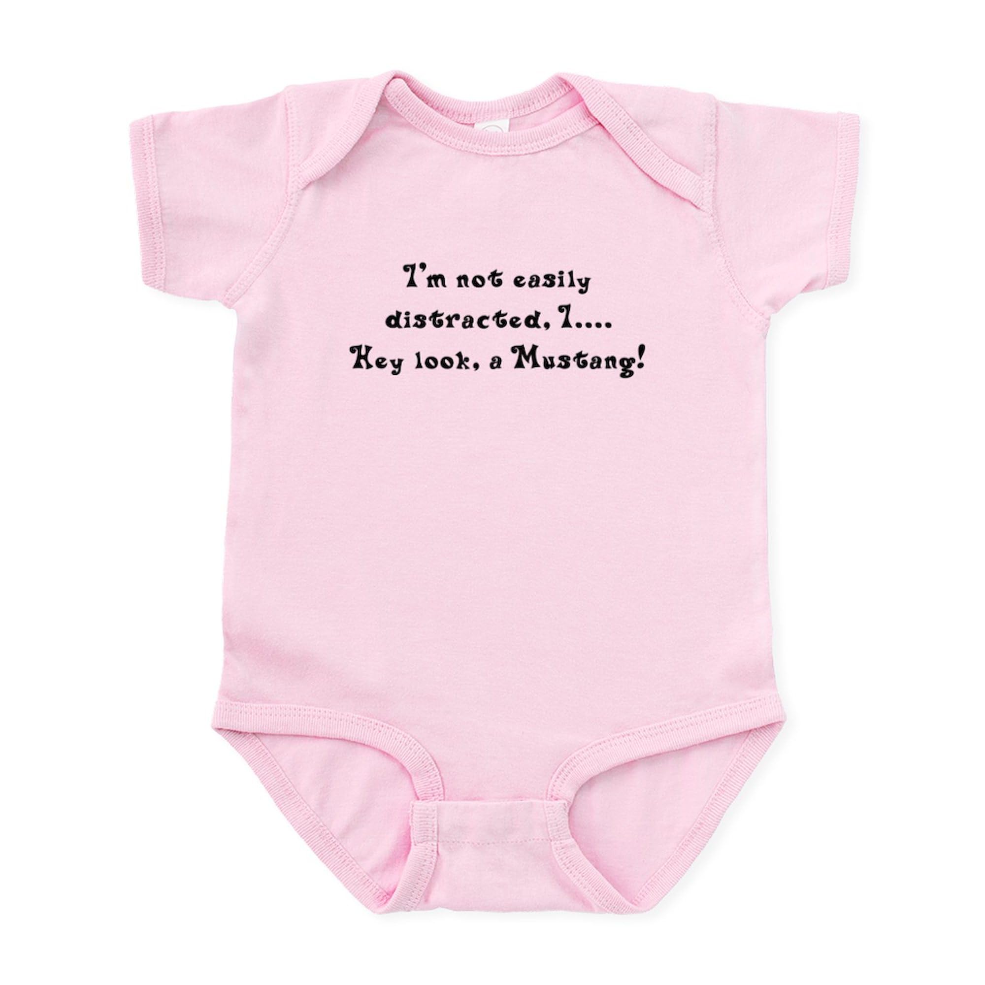 CafePress Distracted by Mustangs Infant Bodysuit Cute Infant Bodysuit Baby Romper Petal Pink
