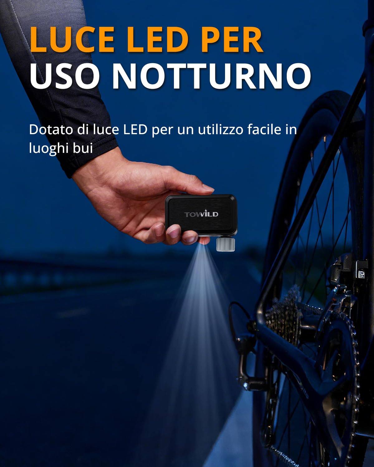 TOWILD A05 Pompa Elettrica per Bici, 130PSI Gonfiatore Ultra Compatto Portatile, 145g Leggero, Ricarica Veloce Type-C, Luce LED, Valvole Presta e Schrader per Bici da Strada e MTB