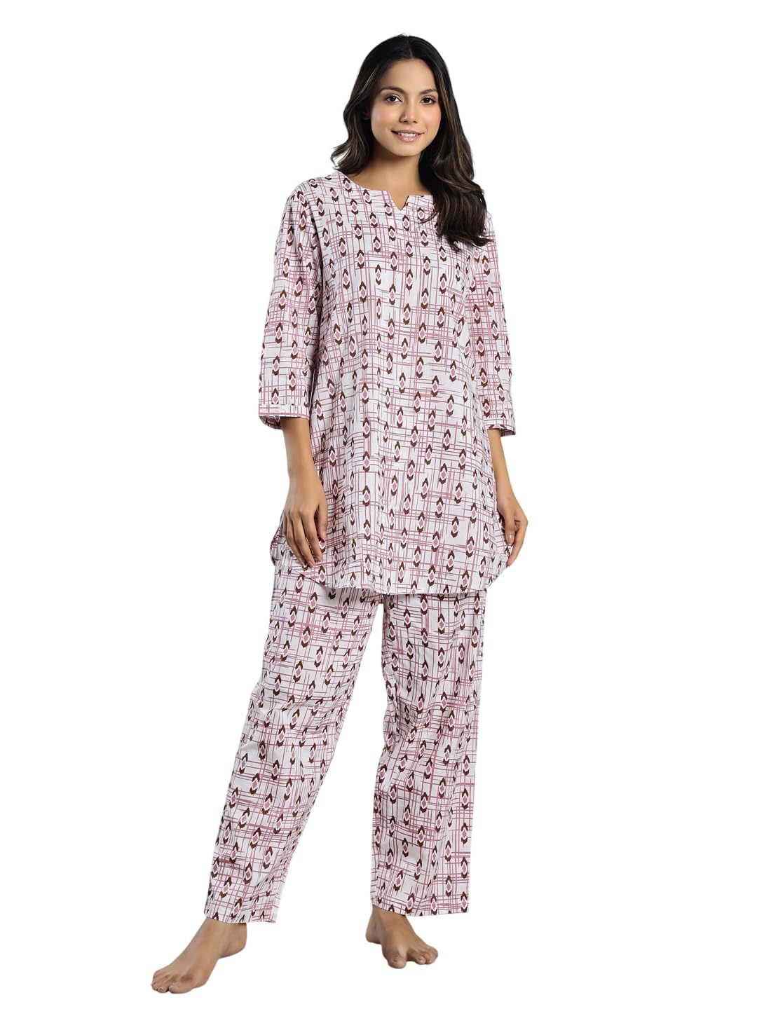 Women's Premium Printed Cotton Loungewear Set | Stylish Tunic Top with Wide-Leg Pants Nightwear & Sleepwear | Soft, Breathable & Comfortable Everyday Casual Suit Set for Women-picture-12