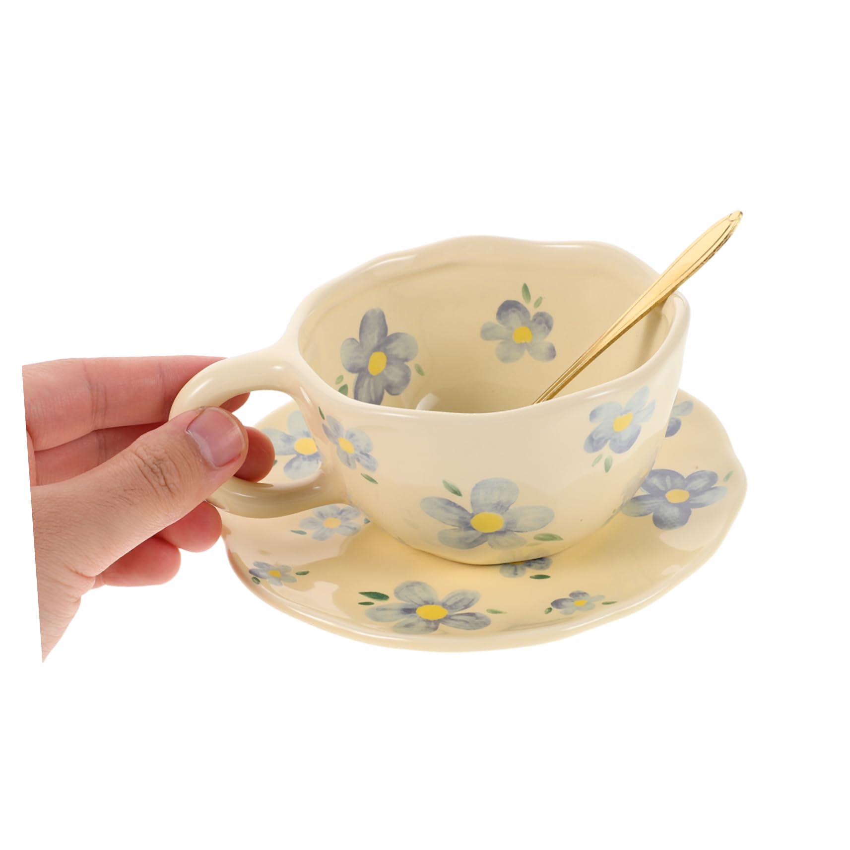 1set Tasse à Café Créative en Porcelaine Fine avec Soucoupe et Cuillère Design Unique et Facile D'entretien pour Bureau Cuisine