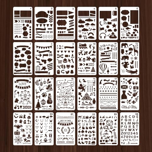 HLIWS Plantilla de Dibujo 24 Piezas Plantillas para Pintar Reutilizable,DIY Plástico Plantillas,para Scrapbooking,Diario,Álbume Bricolaje