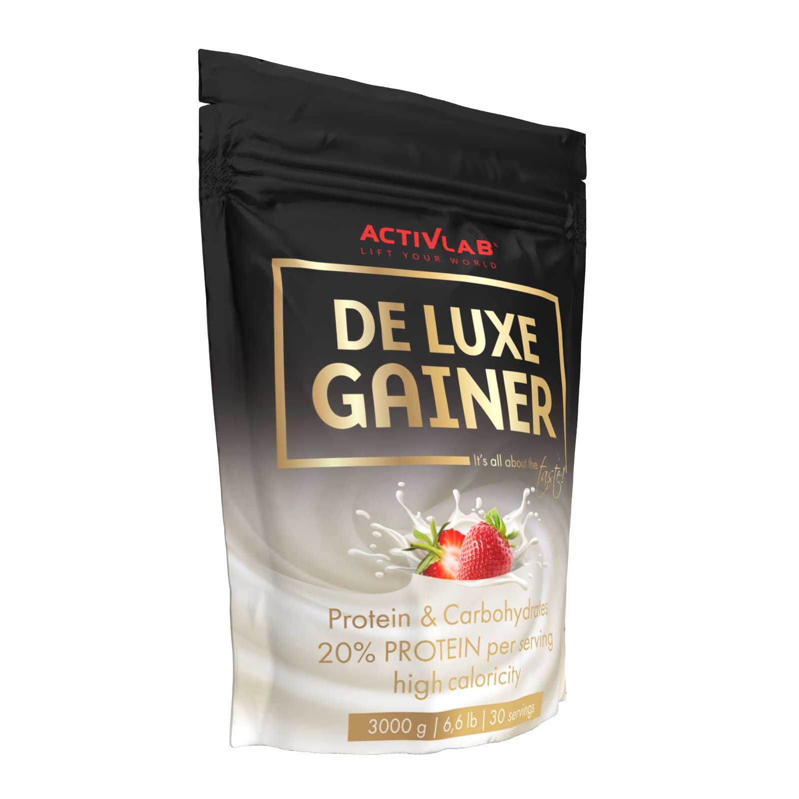 Activlab De Luxe Gainer 3000g – Mass Gainer – Odżywka Białkowo Węglowodanowa – Wsparcie Budowy Masy – Koncentrat Białka Serwatkowego WPC – Bez Cukru (Truskawka)