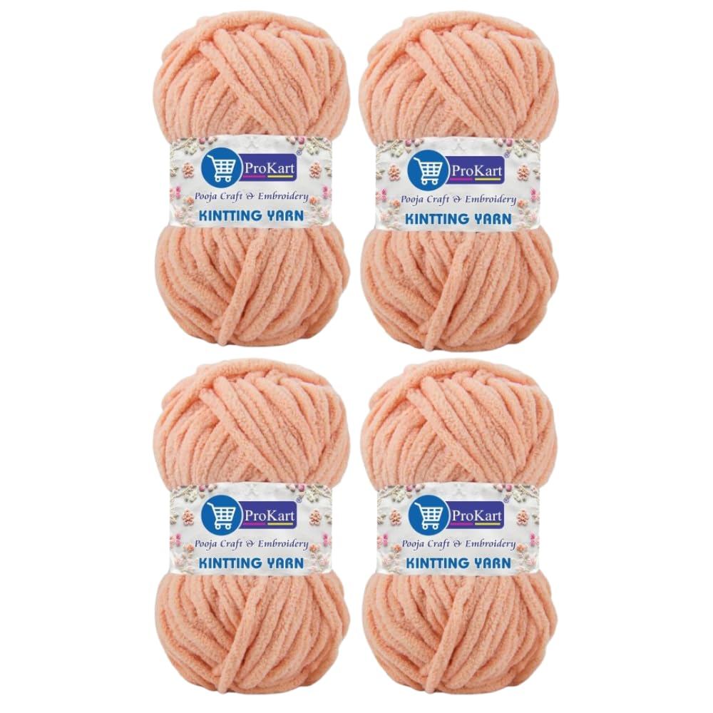ProKart Premium Blankie Wool, Plush & Cuddly, Chenille Yarn Supersoft Hand Knitting Wool Ball | Blanket Thick/Mottu Yarn Ball Suitable for Hand Knitting and Crocheting for Baby, Adult, Sweaters, caps, Throws, Home Furnishing, Scarves, Blankets (Light Peach, 100gms x 4 Pack)