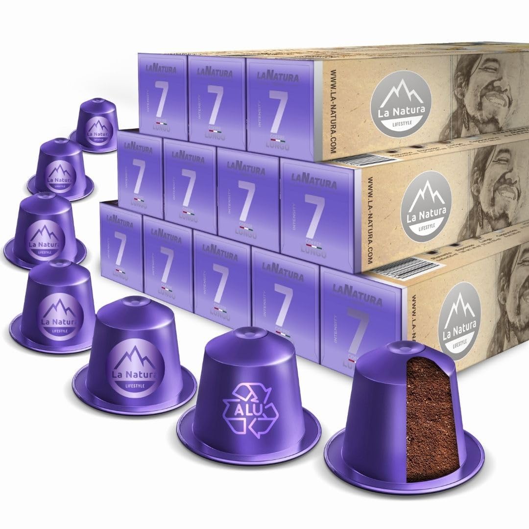La Natura Lifestyle | 120 cápsulas de café LUNGO de aluminio | compatibles con máquinas de cápsulas de café Nespresso®* | 100% reciclables