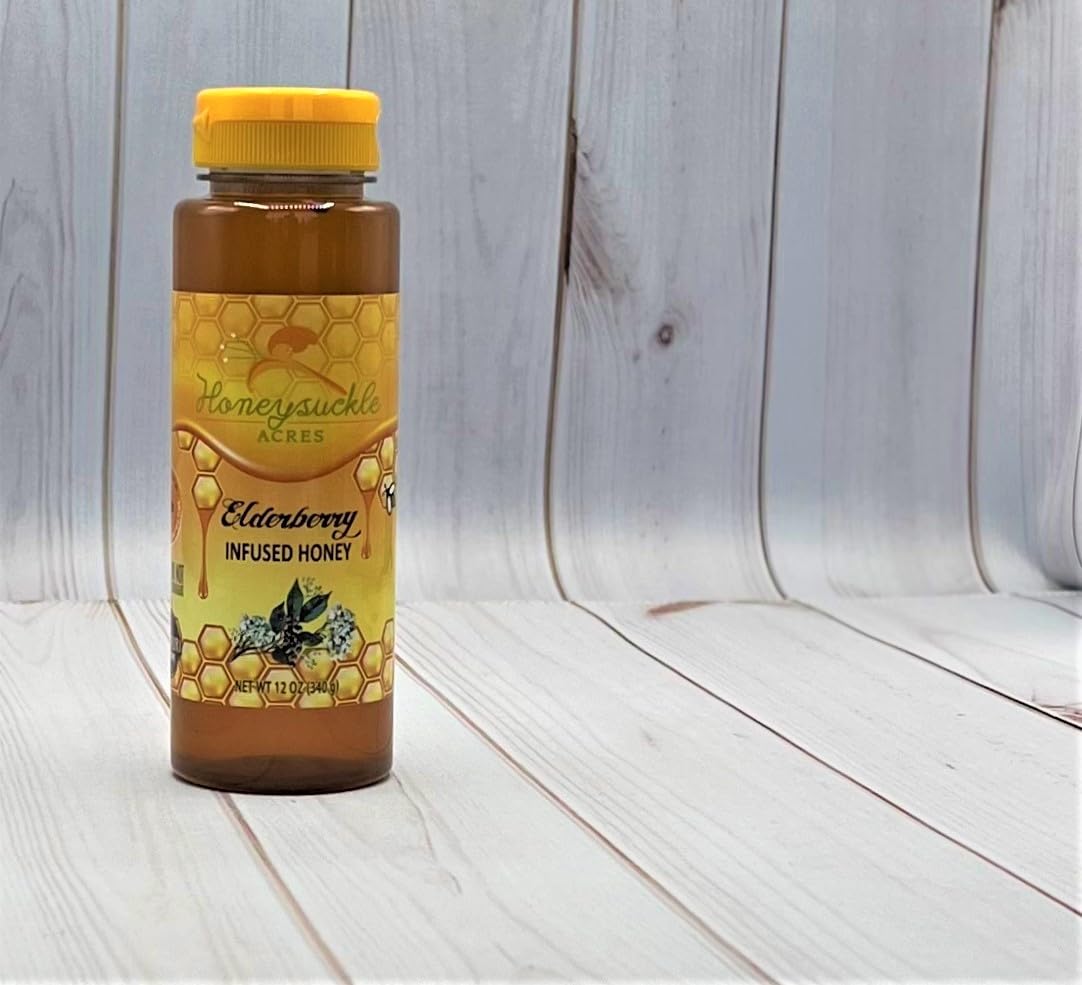 Elderberry Honey - Organically Flavored Raw Honey - Squeeze Bottle (Net Wt 12 oz) - NEW Size