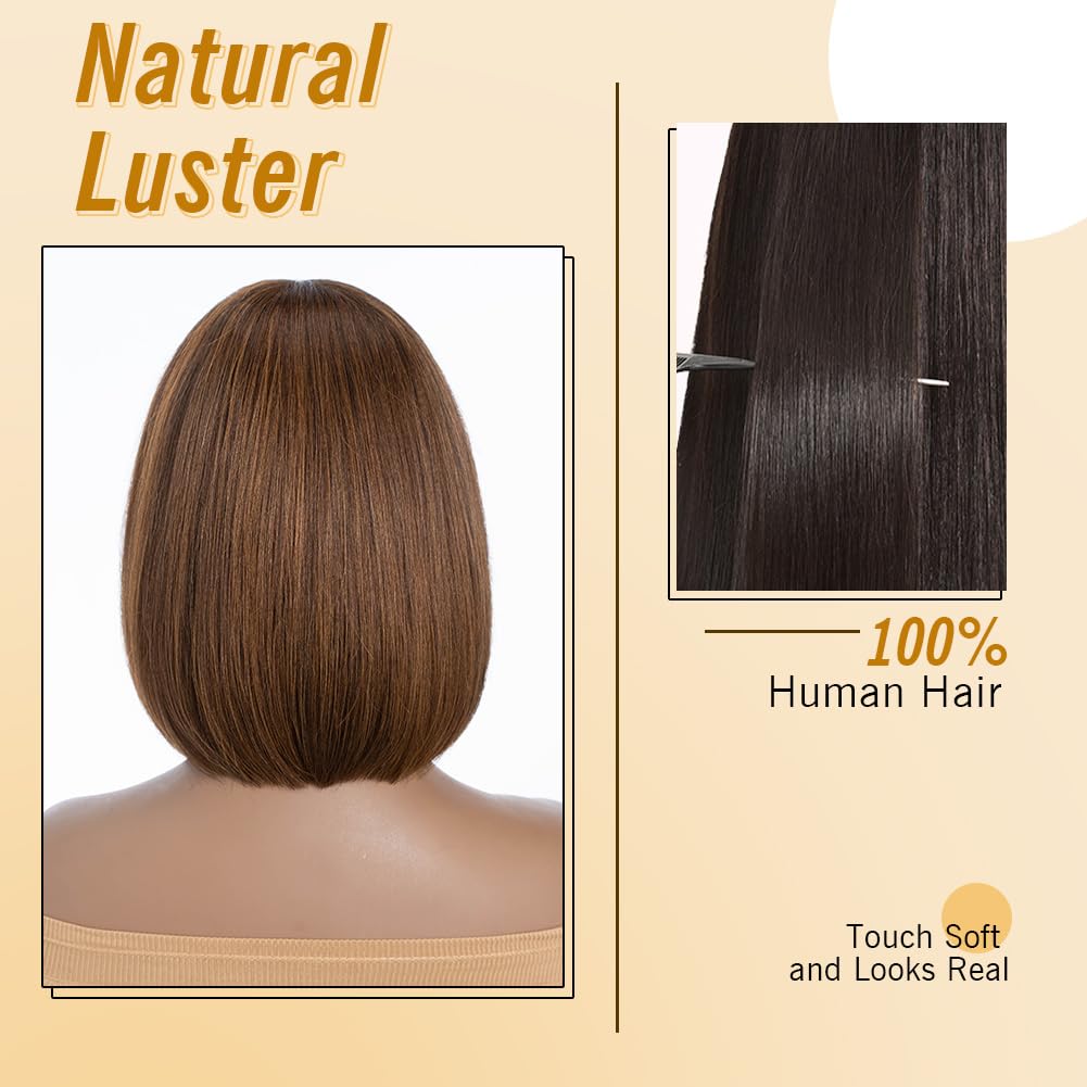 Peluca de pelo humano para mujer, pelo virgen brasileño, recto, corto, Bob Wig con Bangs Glueless Machine Made 150% Density (P4/30, 10 pulgadas)