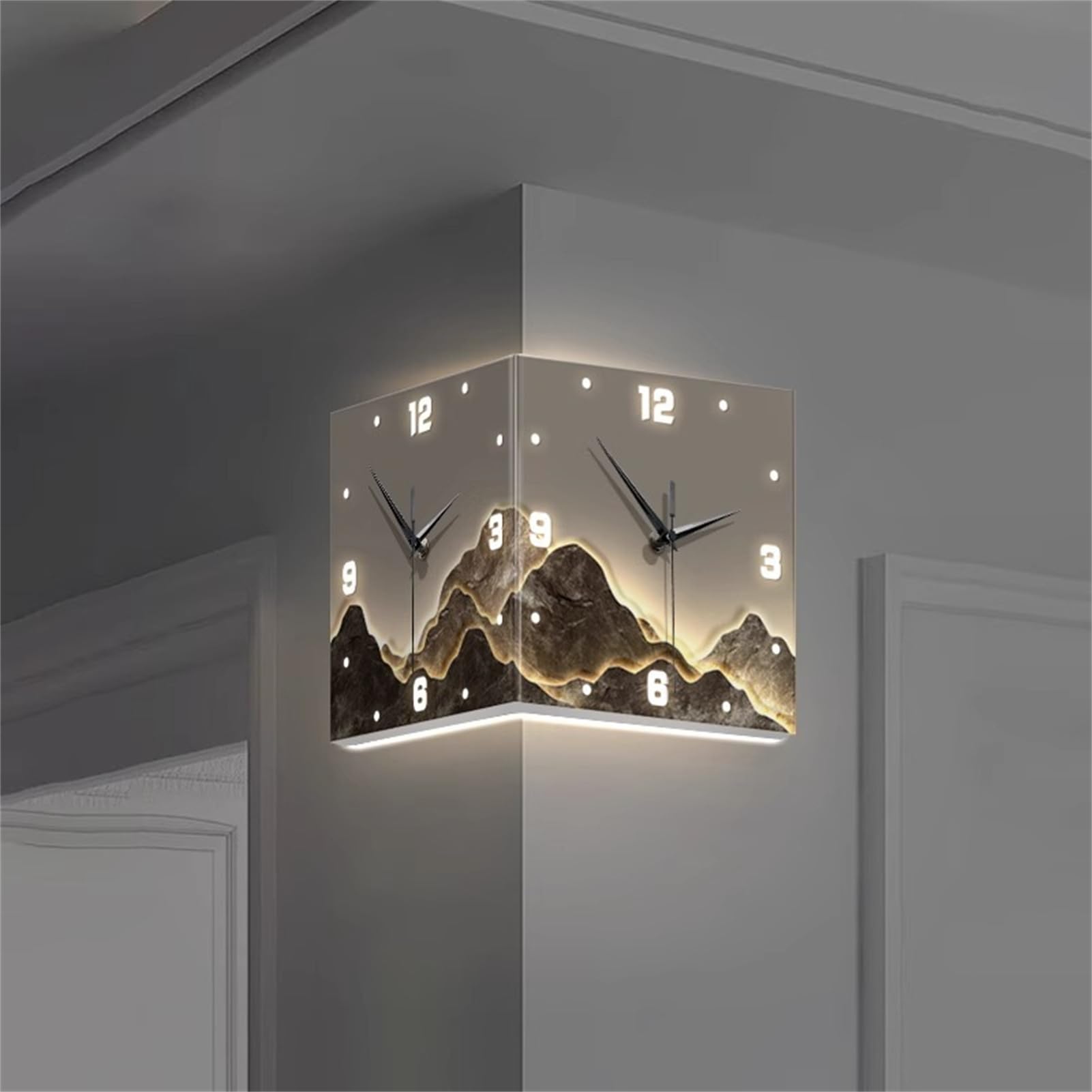 Horloge Murale Moderne Double Face Avec LED - Ronde 45cm (17.7″) - Métal Noir