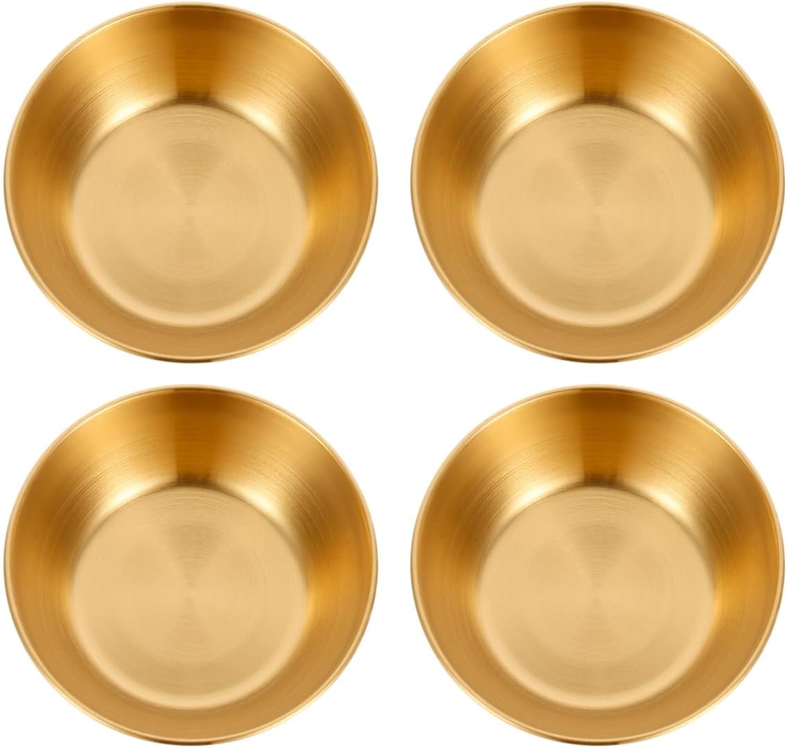 Stainless Steel Appetizer Serving Tray 4Pcs Mini Sauce Dishes Round Spice Plates 3.14In Metal Condiment Bowls for Home Kitchen Dining