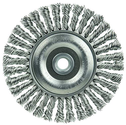 Image of Weiler 08954 Mini Roughneck 4 inch Stringer Bead Wire Wheel, .020 inch Stainless Steel Wire Fill, 1 /2 inch-3 /8 inch Arbor Hole, Made in The USA (Pack of 10)