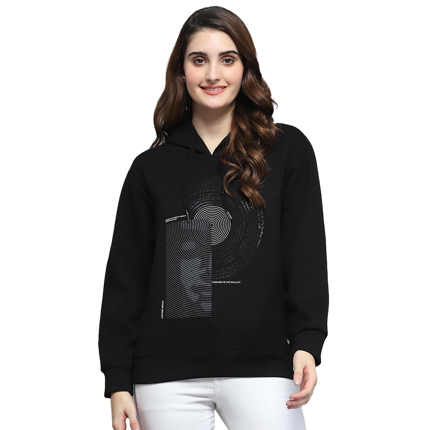 monte carlo Printed Black Hooded Neck Full Sleeve Sweatshirt for Women's-picture-38