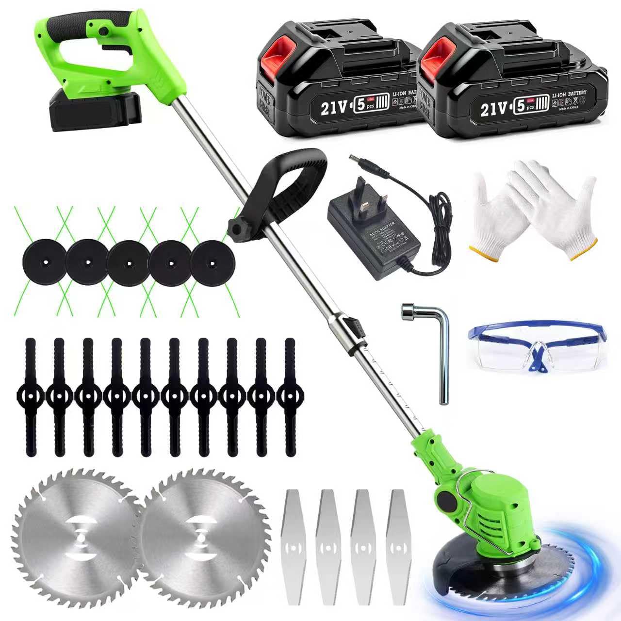 Strimmer Cordless Grass Trimmer 21V MAX, with 2 x 2000mAh battery and charger, Telescopic Lightweight Brush Cutter for Lawn Edger