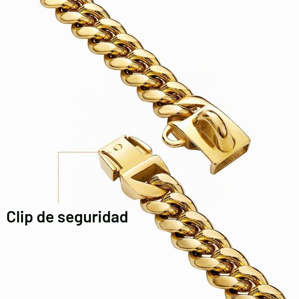 Collar cubano para perros, collar de acero inoxidable, 14mm de ancho, cadena para collar de perro, 26/31/36/41/46/51/56/61cm de longitud, collar dorado para perros de tamaño pequeño y mediano