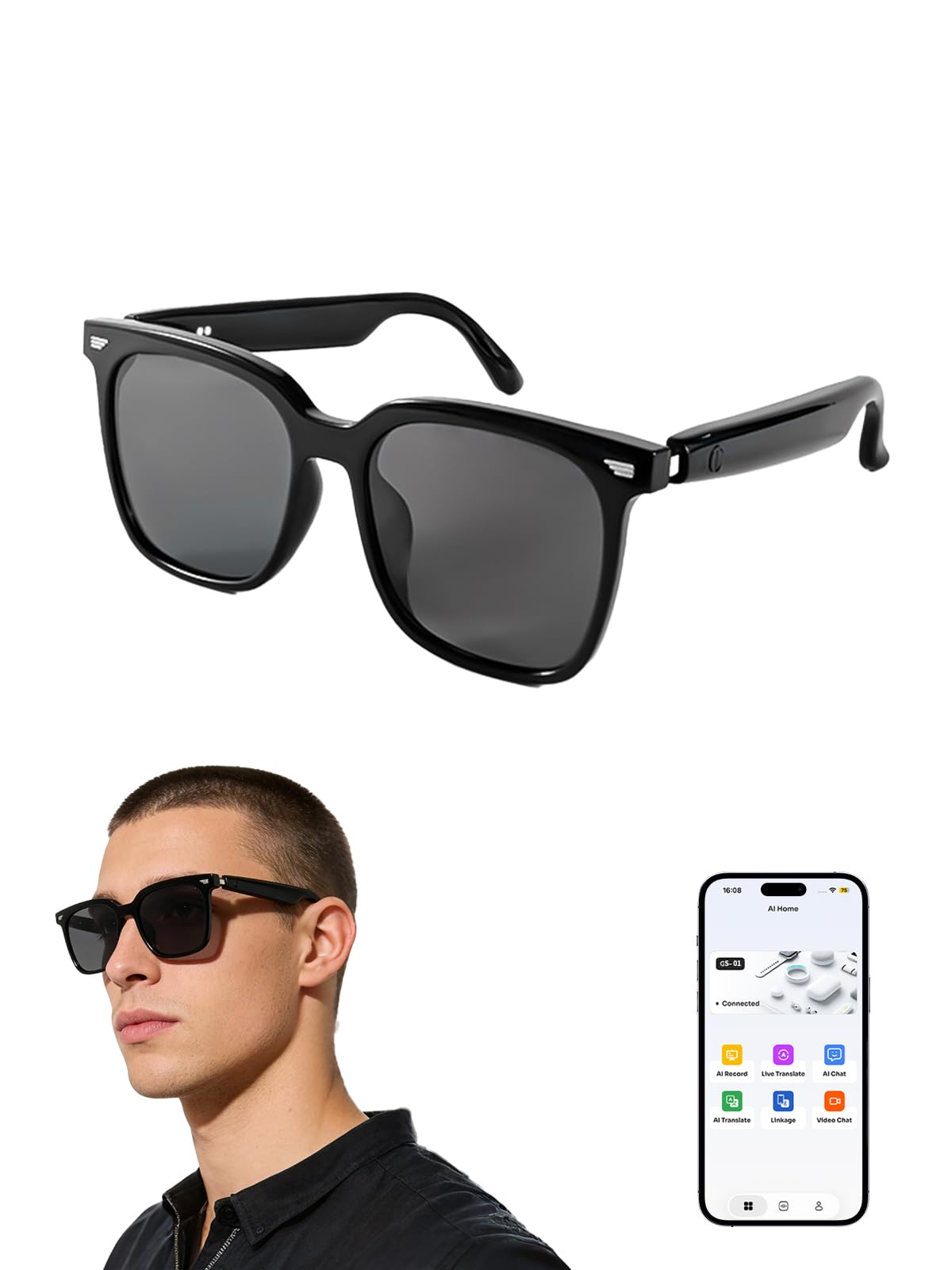 Smart Glasses for Men Women Bluetooth Glasses with Open-Ear Speaker Smart Audio Glasses UV400 Lenses AI Assistant Hands-Free