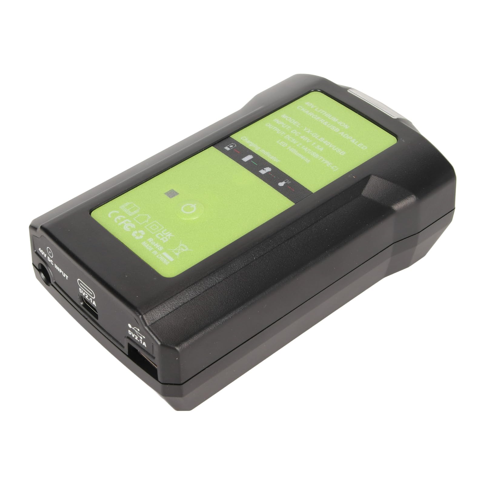 HEEPDD Caricabatterie Al Litio, Materiale ABS, Ricarica Rapida per Modelli Greenworks da 40 V, Porta USB per Uso Domestico Ed Esterno
