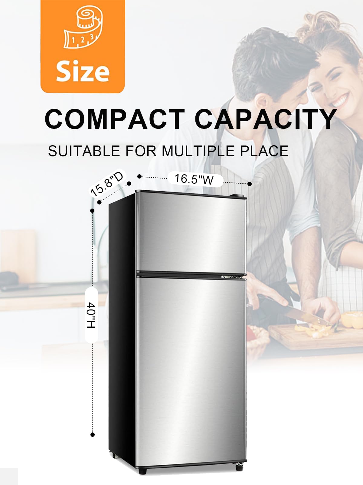 Krib Bling Refrigerator With Freezer 3.8 Cu.Ft With 7 Level Adjustable Thermostat Control 2 Door Lock Fresh Energy Saving Top-Freezer Refrigerator For Office Dorm Apartment Silver on Fridge.com - View 2