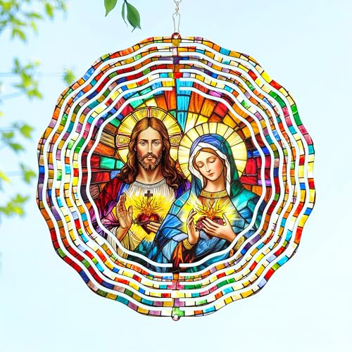 Image of FLAGWIX Sacred Heart Christian Wind Spinner, 12 in Stainless Steel