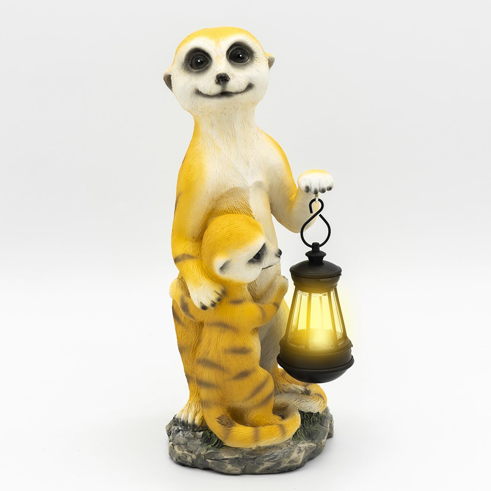 Solar Erdmännchen Gartenfigur mit Solarlaterne, Kunstharz, Stil 1 | Solarbetriebene Laterne leuchtet automatisch bei Dunkelheit, wetterfeste Harzfigur für Garten, Terrasse und Fensterbank
