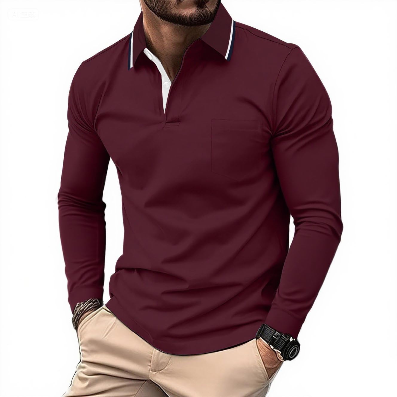SwissWell Herren Poloshirt Langarm Atmungsaktives Golf Polo T-Shirt Leichtes Polohemd für Outdoor Sport & Business Casual