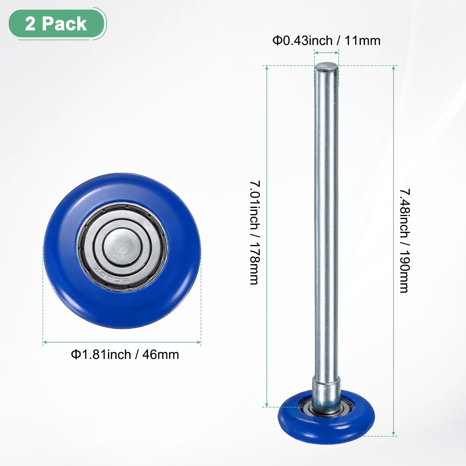 M METERXITY 2-Pack Nylon Garage Door Rollers, 1.8"/ 46mm Quiet Garage Door Wheels 7"/ 178mm Stem - Image 3