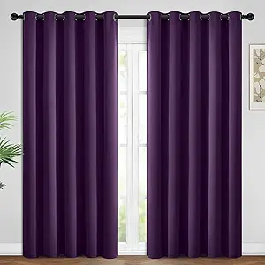 Yakamok Blackout Curtains Room Darkening Thermal Insulated Window Panels,Solid Grommet Top Drapes for Bedroom/Living Room(62Wx84L, Purple, 2 Panels)
