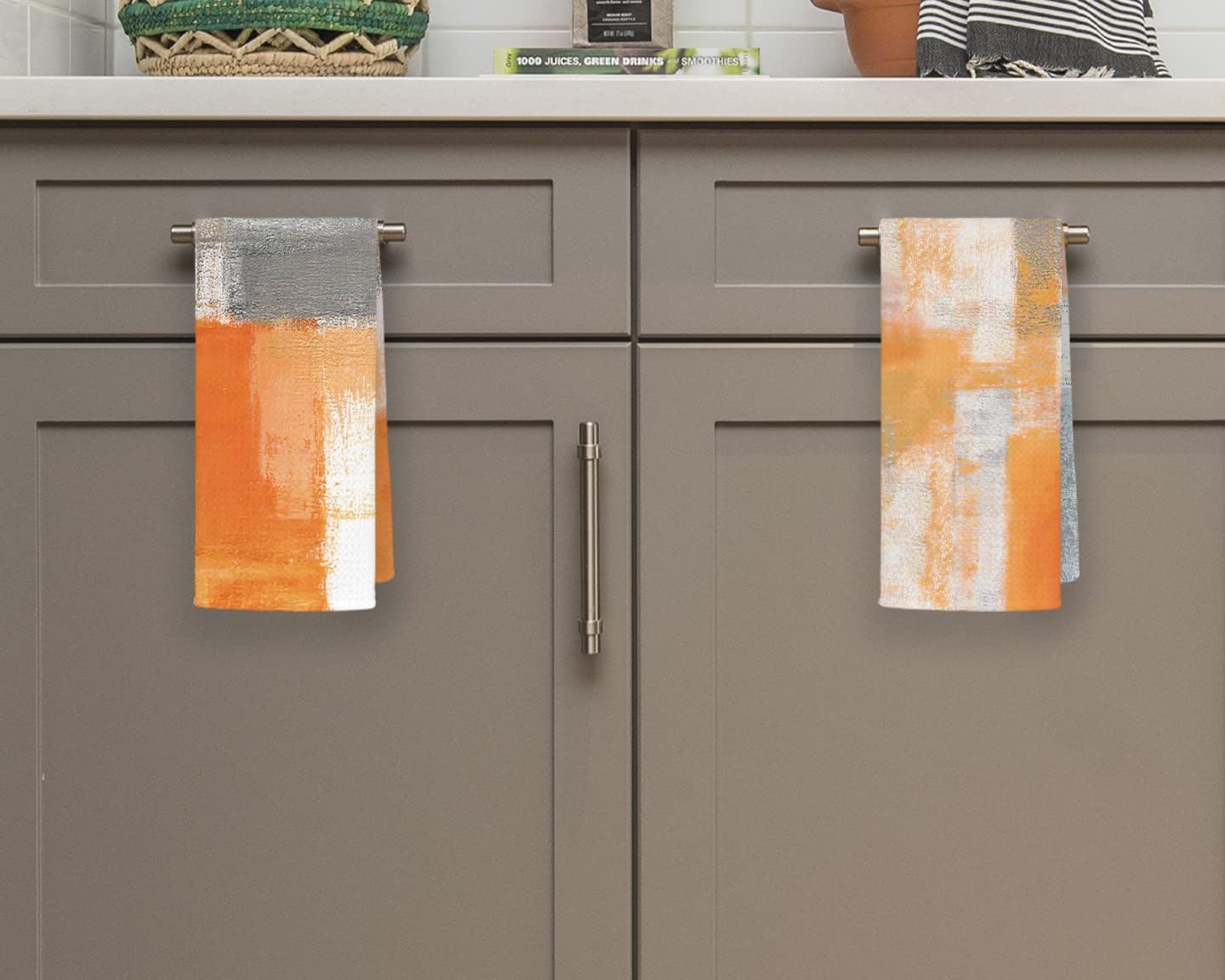 QODUNG Abstract Modern Orange Brown Grey Graffiti Soft Absorbent Hand Bathroom Towel 16x24 Inch Set of 4,Splicing Art Decorative Absorbent Drying Cloth Hand Towels Tea Towels for Kitchen