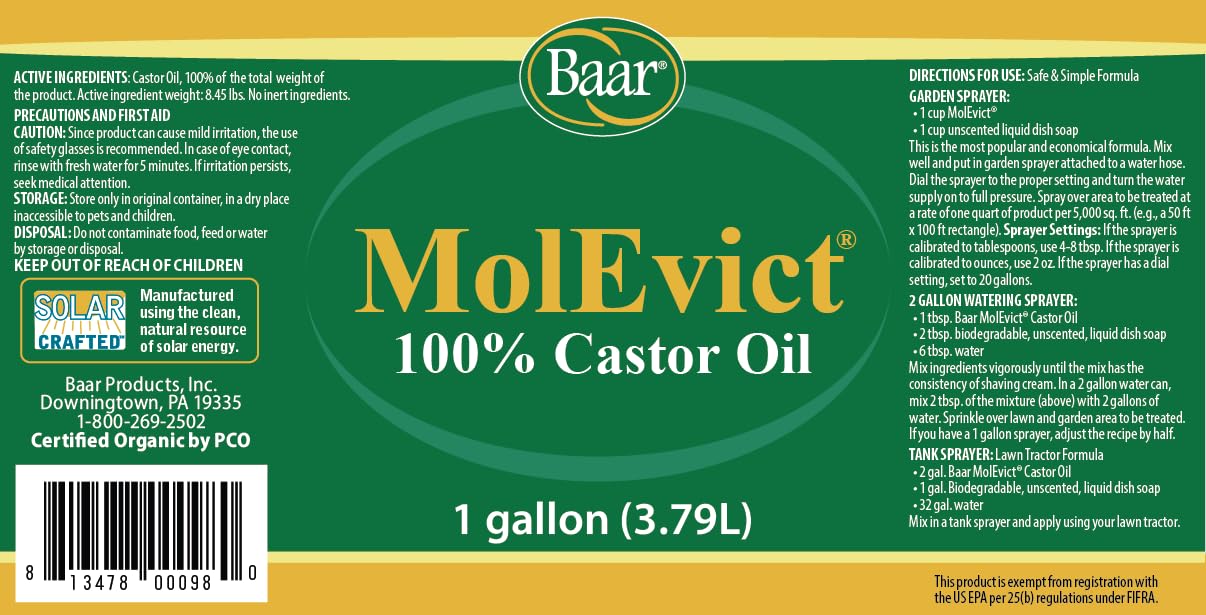 Baar MolEvict - Olio di ricino per talpe e arvicole – Protezione per prato e giardino – Copertura fino a 20.000 mq – Sicuro per l'uso in casa e piante – 1 gallone