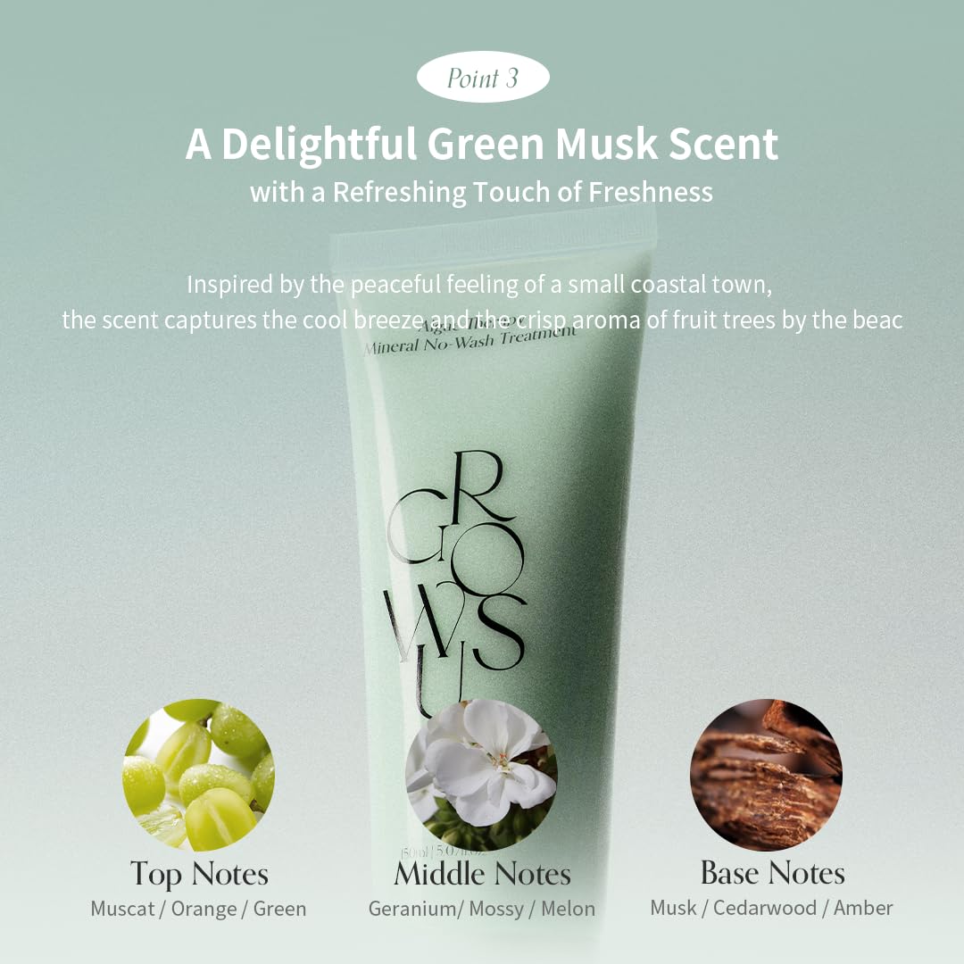 GROWUS Algae Therapy Mineral No-Wash Treatment | Leave-In Hair Treatment with Deep Sea Minerals & Nutrient Supply | Lightweight with Sweet Green Muscat Scent | Silicone Free (8.45 Fl Oz / 150ml) - Image 9
