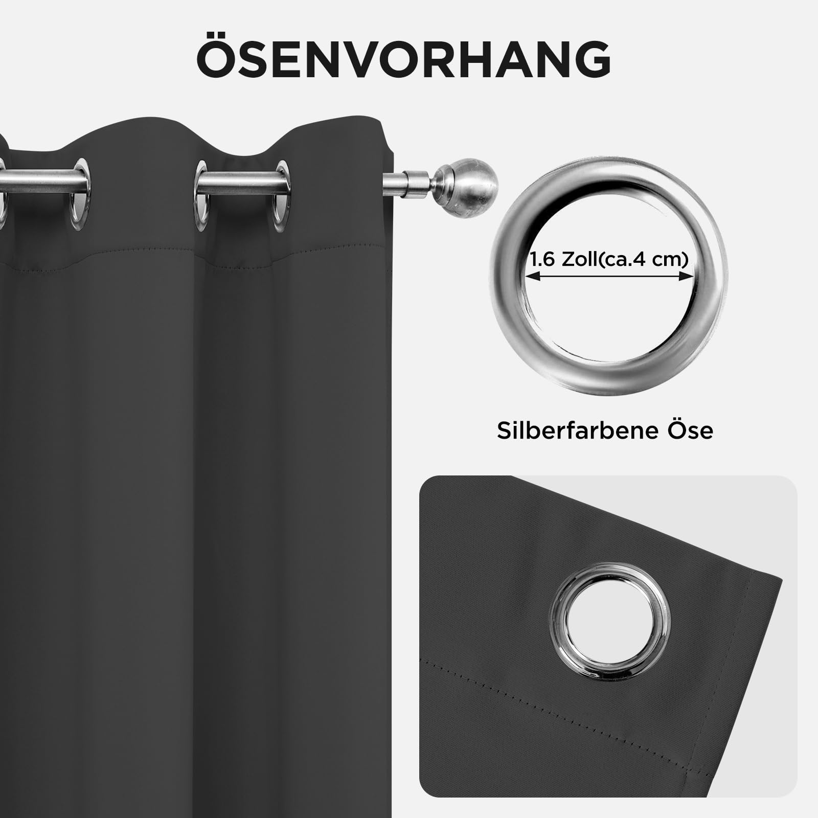 Joydeco Verdunkelungsvorhänge Dunkelgrau mit Ösen 2er Set H 240 x B 140 cm – Bild 6
