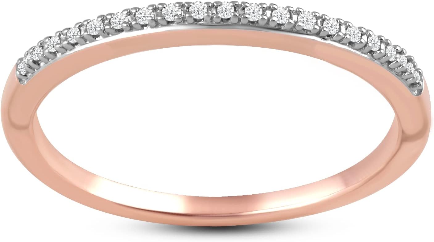 Jewelili Rose Gold over Sterling Silver 1/6 Cttw Natural White Round Diamond Bridal Set Engagement Heart Ring
