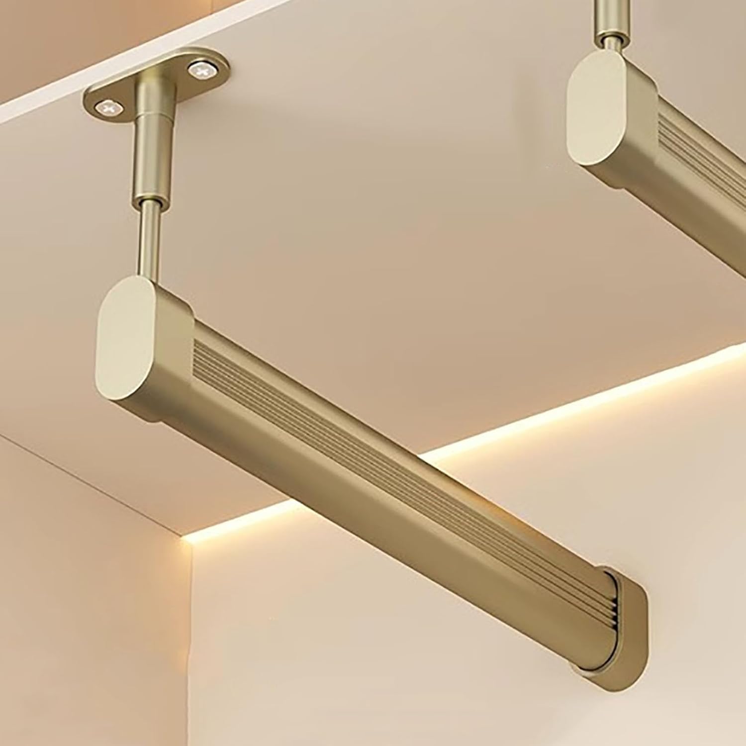 Heavy Duty Chrome Clothes Hanging Rail, Adjustable Wardrobe Pole with Support Brackets, Gold L-Shape Closet Rod for Optimal Space Saving (25CM/9.8")
