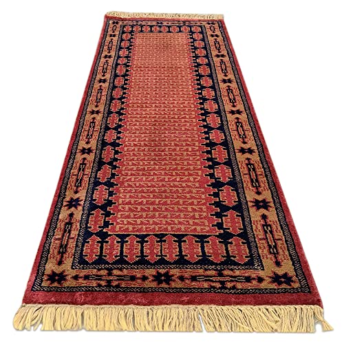 Amma Carpets Hand Knotted Woolen Runner Rug Red Tribal 2x6 feet