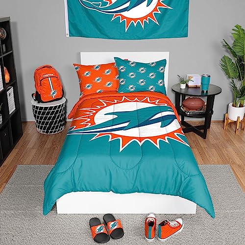 FOCO Miami Dolphins NFL Team Color Bed in a Bag Comforter Bedding 3 Piece Twin Set