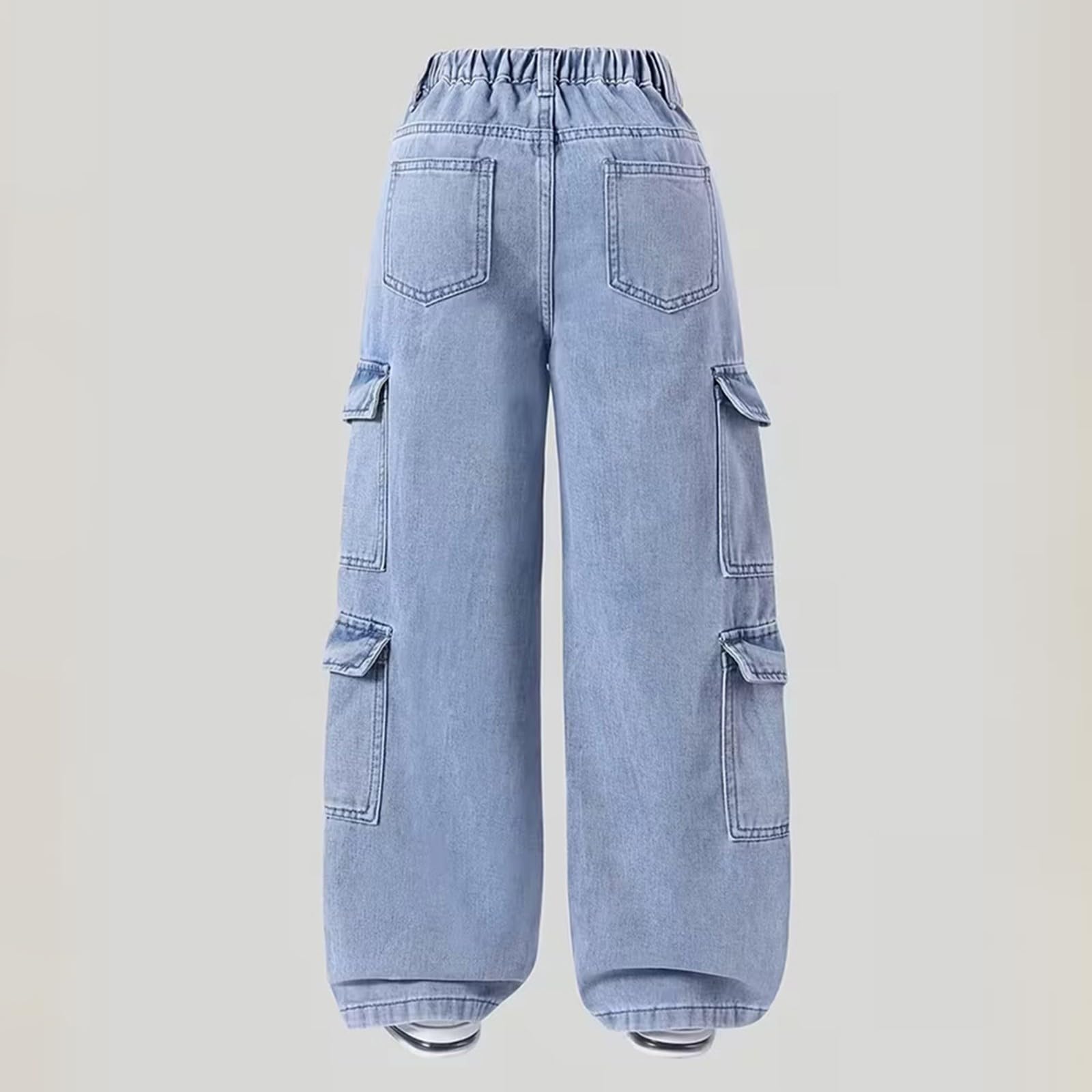 Jeans cargo para niñas, holgados, de pierna ancha, vintage, pantalones de mezclilla casuales para adolescentes, ropa de calle, pantalones elásticos de cintura alta y ajuste relajado